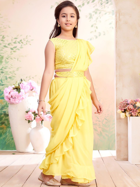 BAESD Girls Embroidered Lehenga Saree With Attached Dupatta - Image 4