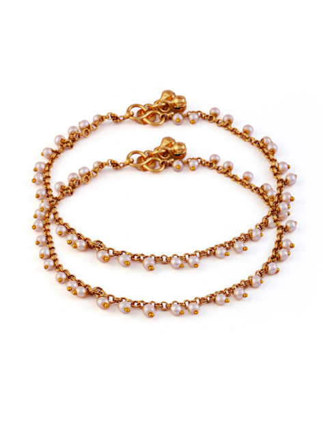 LIMEROAD Gold-Plated 2 Pieces Artificial Beaded Anklets