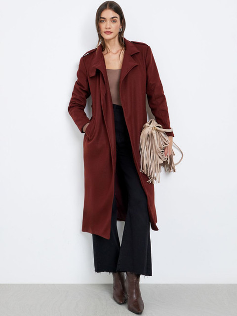 Styli Women Woolen Notched Lapel Collared Longline Overcoat