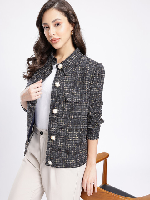 her by invictus Self Checked Spread Collar Overcoat