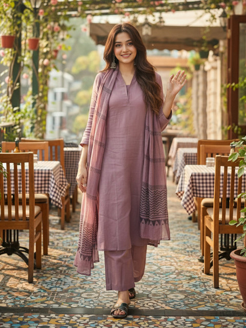 Aaghnya Women Solid Viscose Rayon Kurta Sets