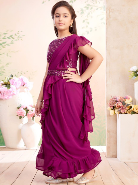 BAESD Girls Solid Lehenga Saree - Image 4