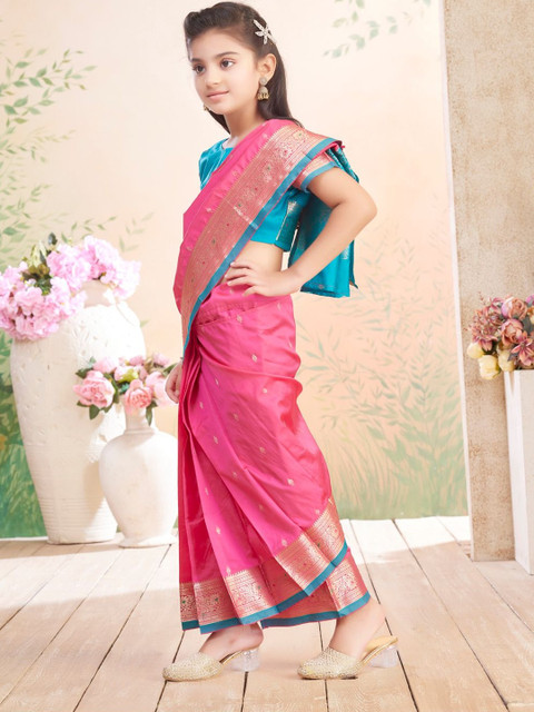 BAESD Girls Ethnic Motifs Woven Design Zari Banarasi Saree - Image 3