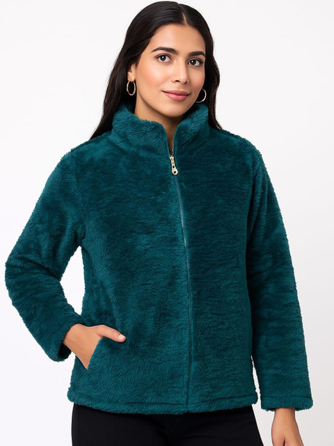 RG BY S.S. Clothing Women Stand Collar Self Design Lightweight Sherpa Jacket