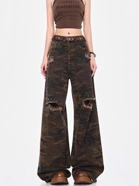 StyleCast x Revolte Women Mid-Rise Slash Knee Wide Leg Jeans