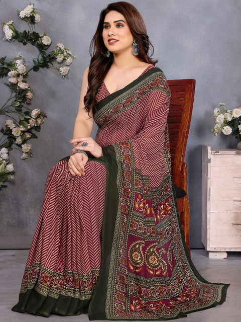 VJ FASHION Women Printed Georgette Art Silk Saree With Unstitched Blouse Piece