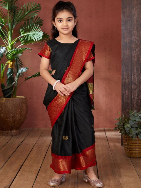 BAESD Girls Ethnic Motifs Woven Design Zari Banarasi Saree