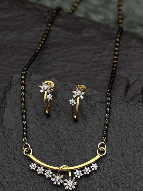 Anouk Women Gold-Plated Black Artificial Stones and Beads Mangalsutra