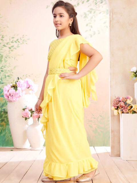 BAESD Girls Embroidered Lehenga Saree With Attached Dupatta - Image 3