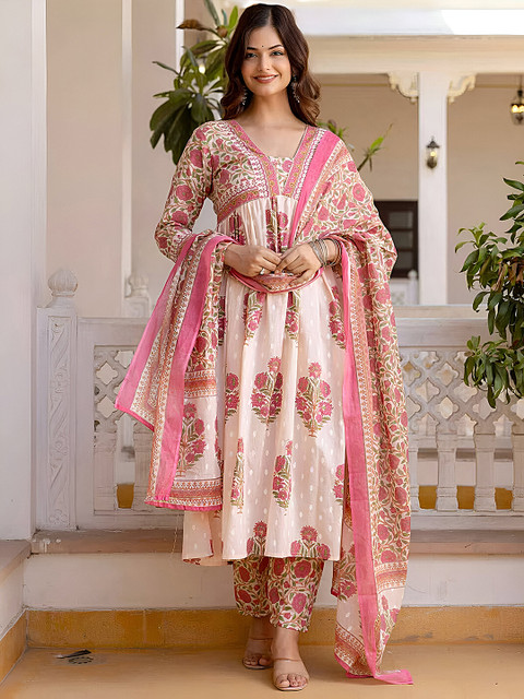 SZN Women Floral Printed Empire Kurta with Trousers & With Dupatta