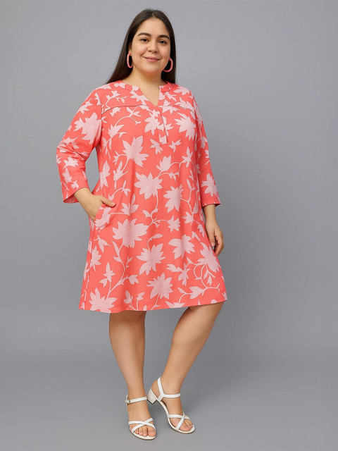 AATMIK Women Plus Size Floral Printed Shift Dress