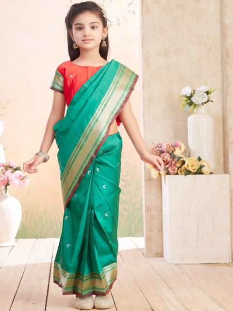 BAESD Girls Ethnic Motifs Woven Design Zari Ready to Wear Sarees