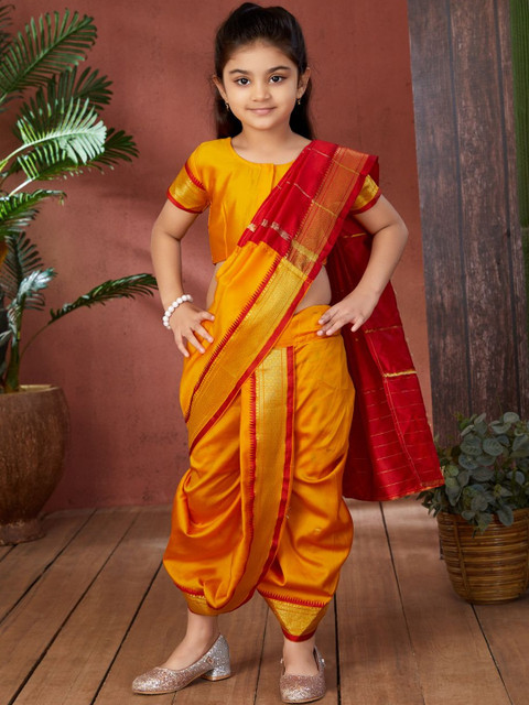 BAESD Girls Woven Design Dhoti Banarasi Saree