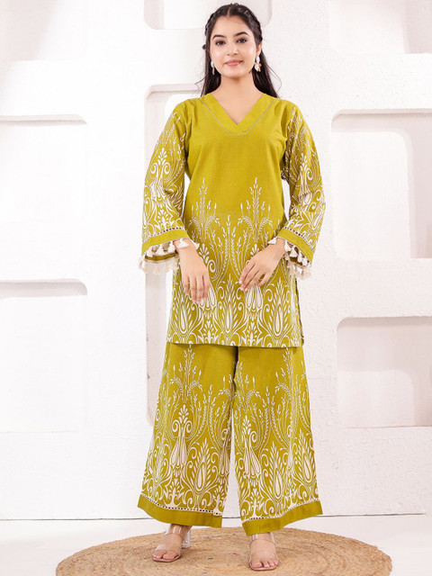 VASVI Printed V-Neck Pure Cotton Tunic & Palazzos Co-Ords