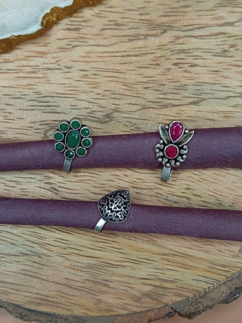 Sangria Set Of 3 Silver-Plated Oxidised Cubic Zirconia Stud Nosepins