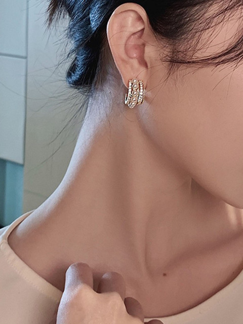 Celestique Pearls Studded Semi Circular Shaped Half Hoop Earrings - Image 2