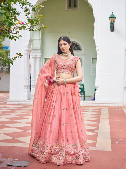 LeeliPeeri Designer Embroidered Thread Work Ready To Wear Lehenga & Blouse With Dupatta
