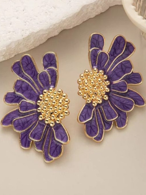 Tiso Women Big Flower Gold-Plated Korean Studs Earrings