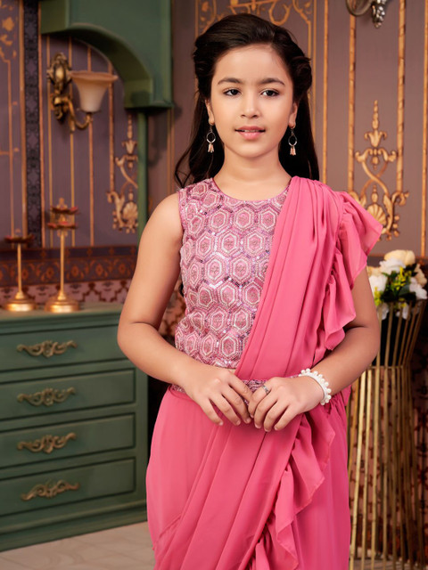 BAESD Girls Solid Ready to Wear Lehenga Saree - Image 2