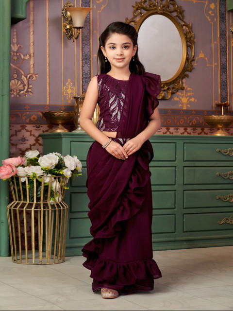 BAESD Girls Lehenga Saree With Stitched Blouse