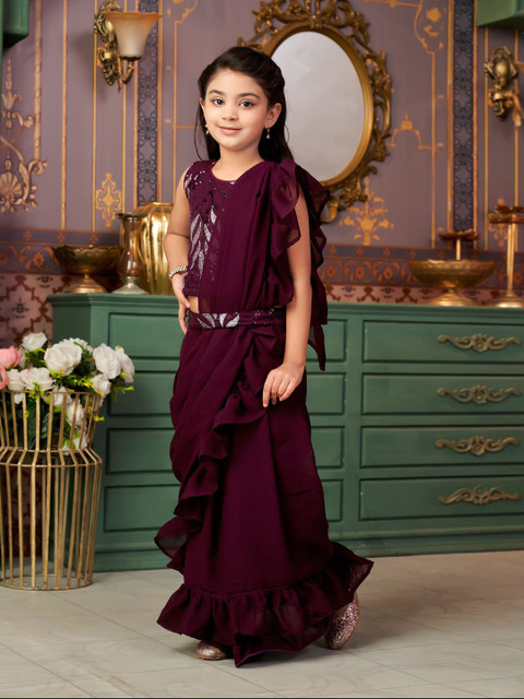 BAESD Girls Lehenga Saree With Stitched Blouse - Image 4