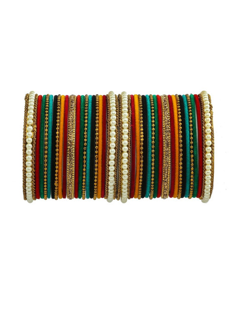GLIKA Women Set of 2 Multicolor Metal Zircon Velvet Bangles Set
