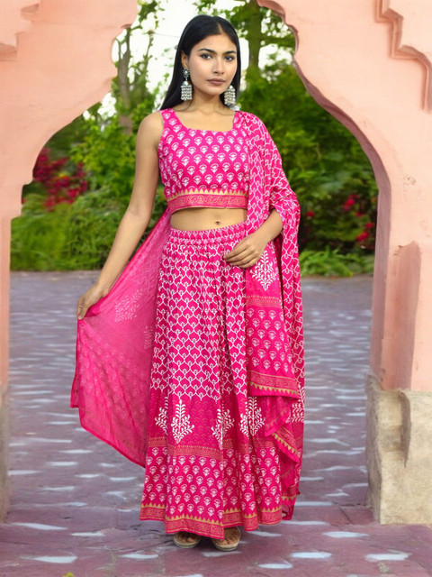 JAIPUR HAND BLOCK Printed Ready to Wear Lehenga & Blouse With Dupatta