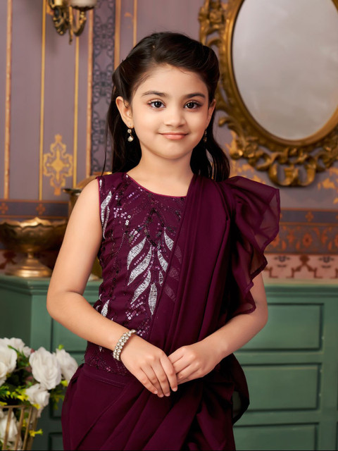 BAESD Girls Lehenga Saree With Stitched Blouse - Image 2