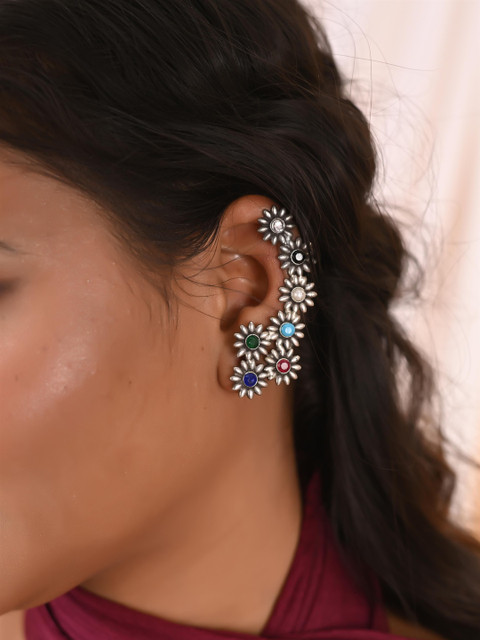 Tanusha Jewels Silver Plated Floral Ear Cuff Earrings