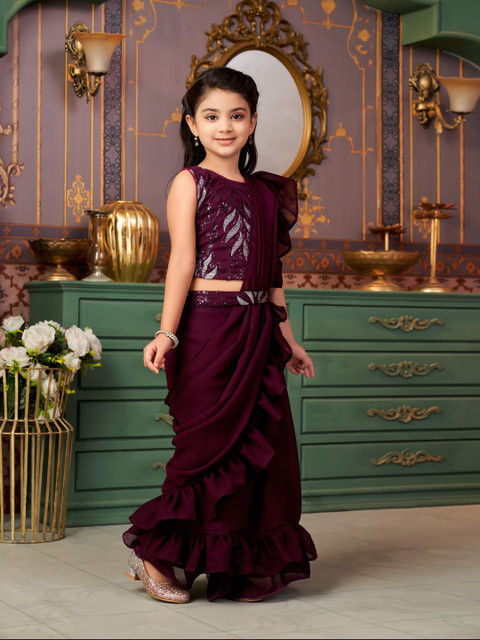 BAESD Girls Lehenga Saree With Stitched Blouse - Image 3