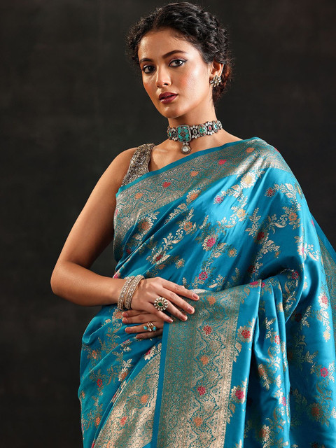 Libas Floral Woven Design Zari Banarasi Saree