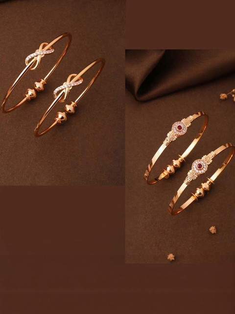 Anouk Women Set of 4 Gold Plated Adjustable Openable Kada Bangle