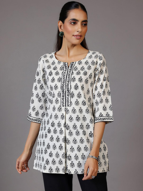 Libas Paisley Printed Cotton Block Print Straight Kurti