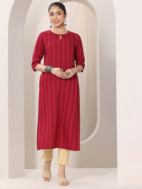 Libas Women Woven Design Keyhole Neck Straight Kurtas