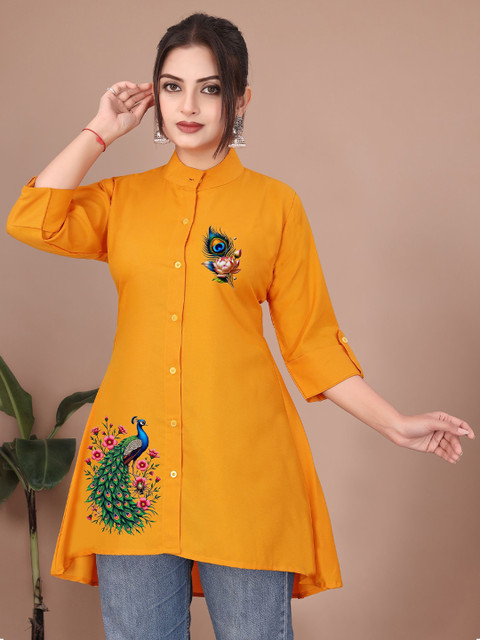 SHREEZON Women Shirt Collar Striped Ethnic Tunic