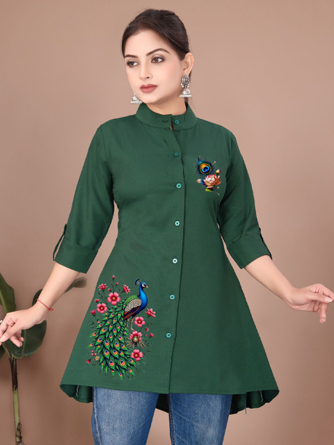 SHREEZON Women Mandarin Collar Printed Tunic