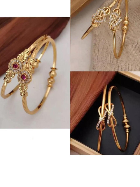 Anouk Women Set Of 3 Gold-Plated Adjustable Kada Bangles