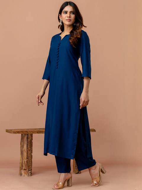 Anouk Women Solid V Neck Straight Kurtas - Image 3