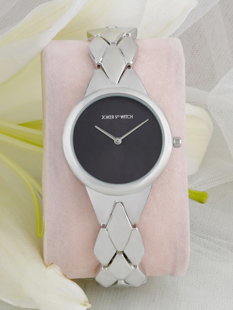 JOKER & WITCH Women Black Patterned Dial & Stainless Steel Straps Analogue Watch- AMWW490