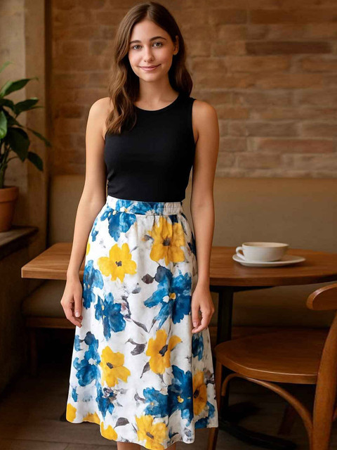 KATECLO Printed Mid Rise Midi Skirts