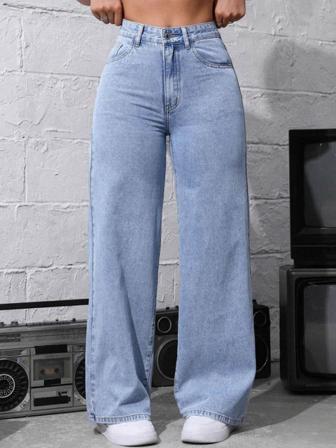 VBEAUTI Women Jean Straight Fit High-Rise Light Fade Acid Wash Stretchable Jeans