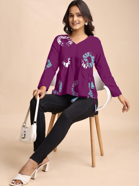 Youthnic Women Tie And Dye Printed V-Neck Tunics