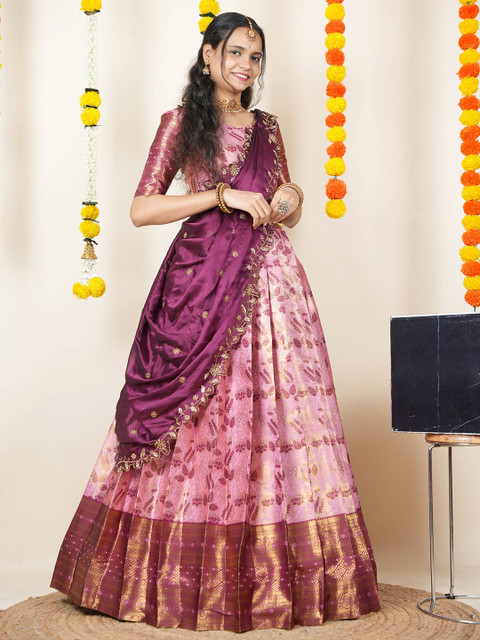 Fabcartz Woven Design Semi-Stitched SilkLehenga & Unstitched Blouse With Dupatta - Image 3