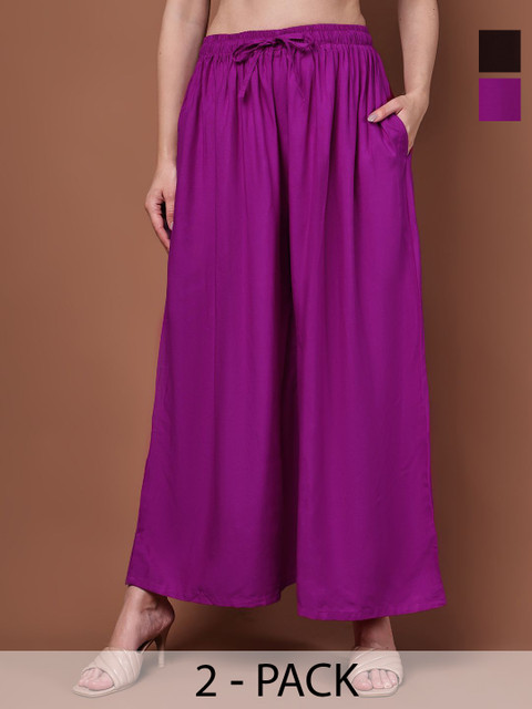 Valles365 by S.C. Pack of 2 Women Flared Palazzos