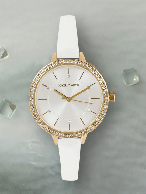 JOKER & WITCH Women White Patterned Dial & Leather Bracelet Style Straps Analogue Watch AMWW491