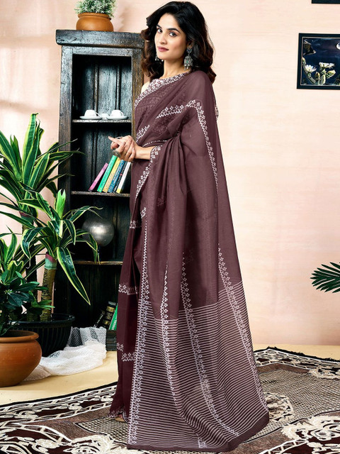 SANISA Floral Printed Ready To Wear Saree With Unstiched Blouse - Image 2