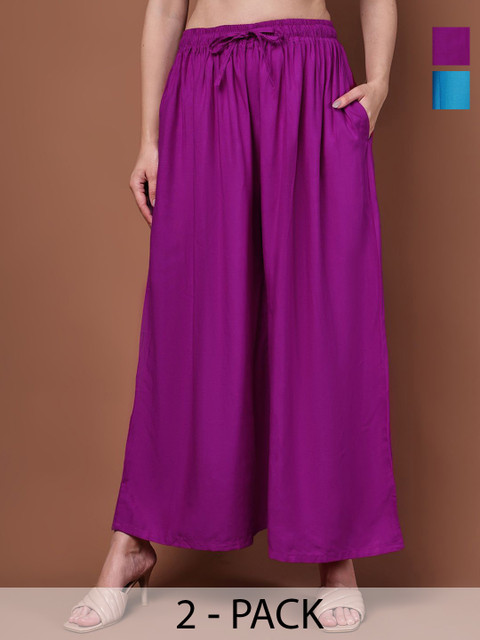 Valles365 by S.C. Women Pack Of 2 Flared Palazzos