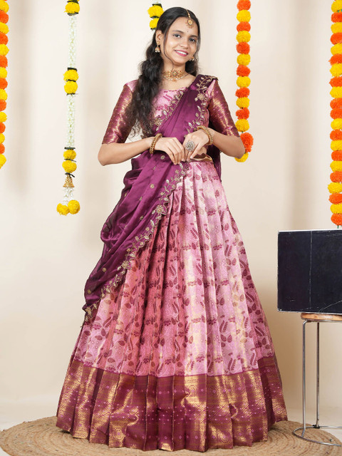 Fabcartz Woven Design Semi-Stitched SilkLehenga & Unstitched Blouse With Dupatta