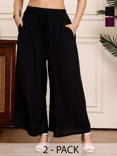 Valles365 by S.C. Women Set of 2 Flared Plus Pocket Palazzos