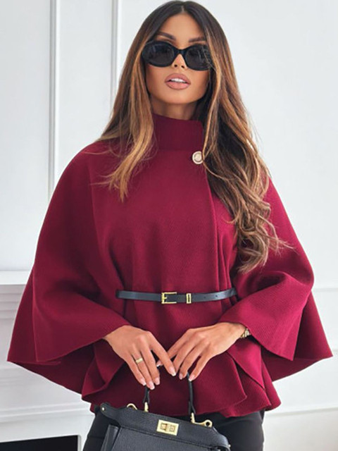 HERE&NOW Women Solid Cape Coat